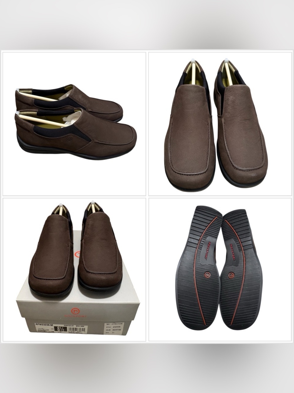 Women's Rockport 8.5 Shoes Slip on Leather Brown Nebuck Kinetic Air Circulator
